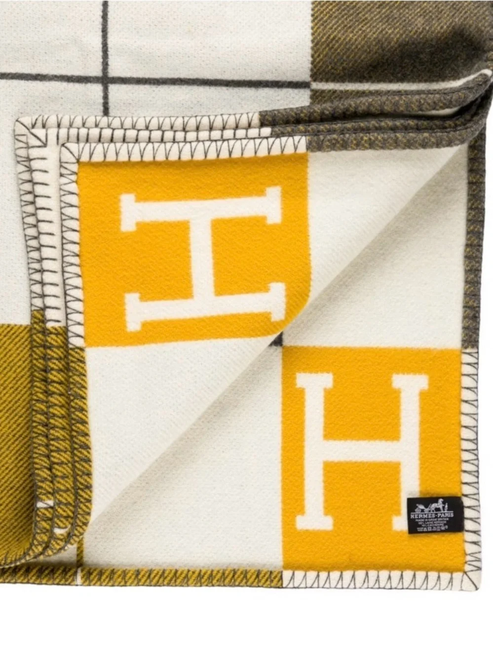 Hermes Avalon III Blanket Throw with H yellow grey
